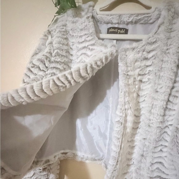 Planet Gold Textured Teddy Jacket - Cream - Picture 3 of 8